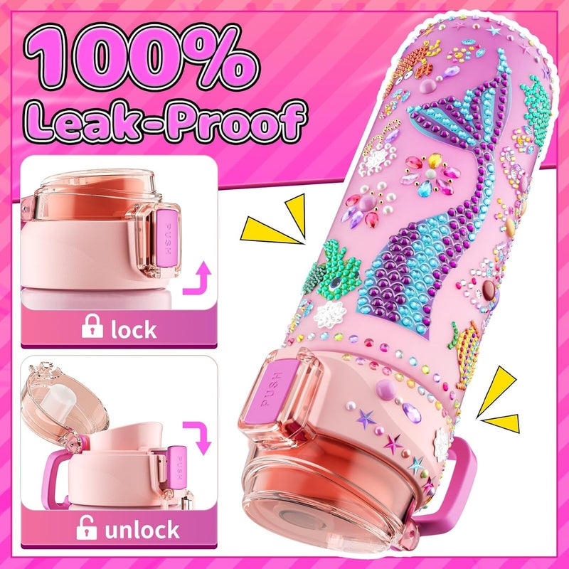 BOOH Decorate Your Own Water Bottle Kits for Girls, Mermaid Painting Diamond Art & Bracelet Making Kit for Girl, Crafts for Kids Ages 4-8, Birthday Christmas School Gifts (Mermaid) - Image 3